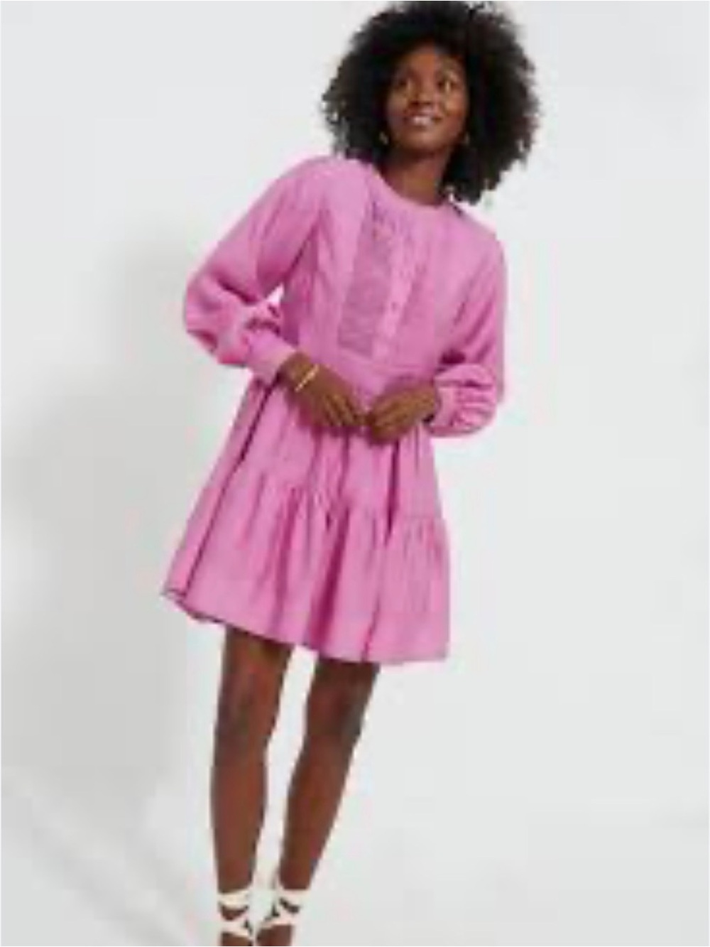 Women’s Pink Tiered Long-Sleeve Dress